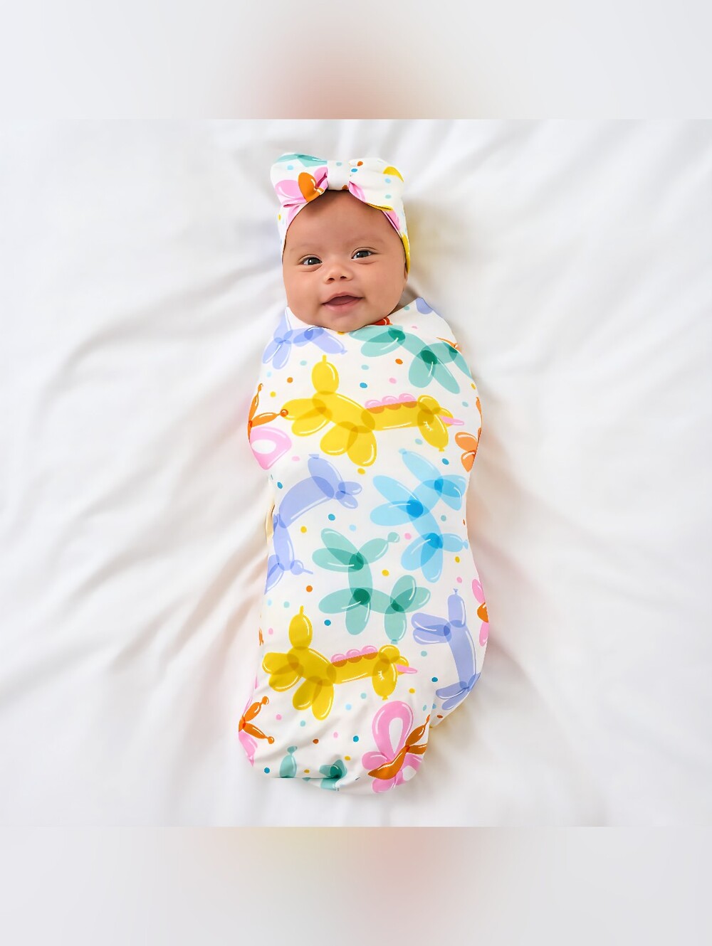 NIB Little Sleepies Limited Edition Balloon Bash Swaddle & Luxe Bow Headband Set